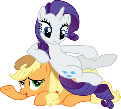 Size: 3320x3001 | Tagged: safe, artist:cloudyglow, character:applejack, character:rarity, species:earth pony, species:pony, species:unicorn, episode:fame and misfortune, g4, my little pony: friendship is magic, .ai available, belly, clothing, cowboy hat, duo, featureless crotch, female, flawless, freckles, hat, open mouth, shipping fuel, simple background, smiling, stetson, transparent background, vector, we're not flawless