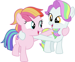 Size: 3612x3001 | Tagged: safe, artist:cloudyglow, character:coconut cream, character:toola roola, species:pony, episode:fame and misfortune, g4, my little pony: friendship is magic, coconut cute, cute, duo, duo female, female, filly, foal, friends, roolabetes, simple background, smiling, transparent background, vector