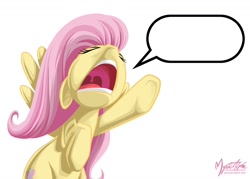Size: 1120x800 | Tagged: safe, artist:mysticalpha, character:fluttershy, species:pegasus, species:pony, g4, exploitable, eyes closed, female, mare, nose in the air, simple background, solo, underhoof, white background, yelling
