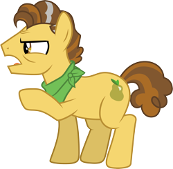 Size: 3063x3001 | Tagged: safe, artist:cloudyglow, character:grand pear, species:earth pony, species:pony, episode:the perfect pear, g4, my little pony: friendship is magic, bandana, male, open mouth, simple background, solo, stallion, transparent background, vector, young grand pear, younger