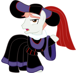 Size: 1001x960 | Tagged: safe, artist:cloudyglow, character:svengallop, species:earth pony, species:pony, clothes swap, clothing, cosplay, costume, disney, frollo, hat, hunchback of notre dame, looking at you, male, open mouth, raised hoof, simple background, solo, stallion, transparent background, vector