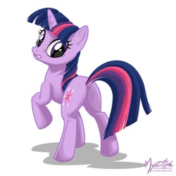 Size: 825x825 | Tagged: safe, artist:mysticalpha, character:twilight sparkle, character:twilight sparkle (unicorn), species:pony, species:unicorn, g4, curple, cute, dock, female, looking back, mare, plot, raised hoof, simple background, solo, twiabetes, twibutt, white background