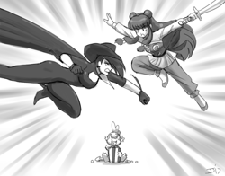 Size: 2000x1566 | Tagged: safe, artist:johnjoseco, character:spike, species:dragon, species:human, cathy weseluck, crossover, cybersix, grayscale, monochrome, ranma 1/2, shampoo (ranma 1/2), voice actor joke