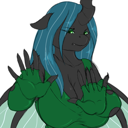 Size: 1280x1280 | Tagged: dead source, safe, artist:suirano, character:queen chrysalis, species:anthro, species:changeling, breasts, busty queen chrysalis, cleavage, do not want, female, meme, reaction image, solo