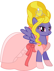 Size: 1001x1310 | Tagged: safe, artist:cloudyglow, character:lily blossom, species:pony, charlotte la bouff, clothes swap, clothing, cosplay, costume, disney, dress, female, mare, simple background, solo, the princess and the frog, transparent background, vector