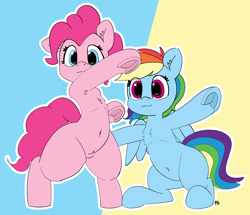 Size: 5000x4300 | Tagged: safe, artist:pabbley, character:pinkie pie, character:rainbow dash, species:pony, absurd resolution, armpits, belly button, bipedal, chest fluff, cute, dashabetes, diapinkes, female, humanoid torso, mare, pabbley is trying to murder us, pose, pubic fluff, underhoof