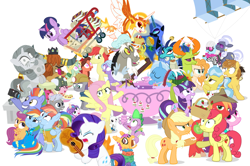 Size: 1182x785 | Tagged: safe, artist:dm29, character:angel bunny, character:applejack, character:big mcintosh, character:bow hothoof, character:chipcutter, character:daybreaker, character:discord, character:doctor fauna, character:feather bangs, character:fluttershy, character:hoity toity, character:maud pie, character:nightmare moon, character:photo finish, character:pinkie pie, character:prince rutherford, character:princess celestia, character:princess ember, character:princess flurry heart, character:princess luna, character:rainbow dash, character:rarity, character:scootaloo, character:spike, character:starlight glimmer, character:strawberry sunrise, character:sugar belle, character:sweetie belle, character:thorax, character:trixie, character:twilight sparkle, character:twilight sparkle (alicorn), character:wild fire, character:windy whistles, species:alicorn, species:changeling, species:dragon, species:earth pony, species:pegasus, species:pony, species:reformed changeling, species:unicorn, ship:sugarmac, ship:windyhoof, episode:a flurry of emotions, episode:a royal problem, episode:all bottled up, episode:celestial advice, episode:discordant harmony, episode:fame and misfortune, episode:fluttershy leans in, episode:forever filly, episode:hard to say anything, episode:honest apple, episode:not asking for trouble, episode:parental glideance, episode:rock solid friendship, episode:the perfect pear, episode:triple threat, g4, my little pony: friendship is magic, spoiler:s07e14, alternate hairstyle, anger magic, ballerina, basket, bottled rage, camera, cinnamon nuts, clothing, colt, cup, dragon lord ember, equestrian pink heart of courage, female, filly, food, friendship journal, guitar, heart, heart eyes, helmet, hug, jalapeno red velvet omelette cupcakes, kite, magic, male, mare, mini twilight, mining helmet, muffin, pancakes, pineapple, pizza costume, pizza head, rainbow dash's parents, reformed four, shipping, shopping cart, simple background, stallion, statue, stingbush seed pods, straight, strawberry, teacup, that pony sure does love kites, that pony sure does love teacups, the meme continues, the story so far of season 7, this isn't even my final form, tutu, twilarina, uniform, wall of tags, whammy, white background, why i'm creating a gown darling, wingding eyes, wonderbolts uniform