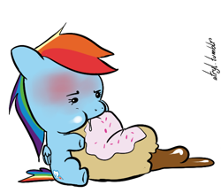 Size: 594x517 | Tagged: safe, artist:atryl, character:rainbow dash, species:pegasus, species:pony, donut, eating, female, filly, filly rainbow dash, foal, sitting, solo