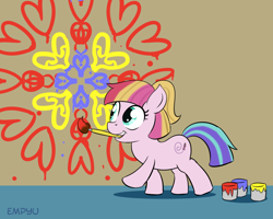 Size: 1000x800 | Tagged: safe, artist:empyu, character:toola roola, species:earth pony, species:pony, episode:fame and misfortune, g4, my little pony: friendship is magic, female, filly, paint, painting, solo, toola roola will be painting away