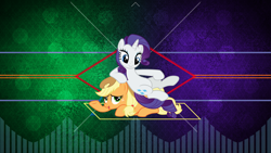 Size: 3840x2160 | Tagged: safe, artist:cloudyglow, artist:laszlvfx, edit, character:applejack, character:rarity, species:earth pony, species:pony, species:unicorn, episode:fame and misfortune, g4, my little pony: friendship is magic, and then there's rarity, female, flawless, shipping fuel, vector, wallpaper, wallpaper edit