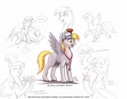 Size: 1249x979 | Tagged: safe, artist:baron engel, character:derpy hooves, species:pegasus, species:pony, chef, doctor, female, mare, muffin, pencil drawing, traditional art