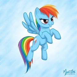 Size: 825x825 | Tagged: safe, artist:mysticalpha, character:rainbow dash, species:pegasus, species:pony, g4, female, flying, mare, solo