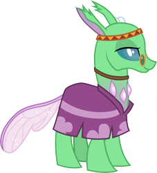 Size: 3001x3312 | Tagged: safe, artist:cloudyglow, species:changeling, species:reformed changeling, episode:to change a changeling, g4, my little pony: friendship is magic, .ai available, clothing, free love (changedling), hippieling, pince-nez, simple background, smiling, solo, transparent background, vector