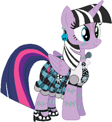 Size: 370x403 | Tagged: safe, artist:selenaede, artist:user15432, base used, character:twilight sparkle, character:twilight sparkle (alicorn), species:alicorn, species:pony, bolts, clothing, crossover, ear piercing, earring, female, frankenstein, frankie stein, jewelry, mare, mattel, monster high, necktie, piercing, shoes, skirt