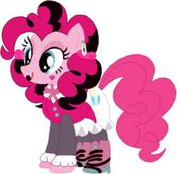Size: 407x401 | Tagged: safe, artist:selenaede, artist:user15432, base used, character:pinkie pie, species:earth pony, species:pony, alternate hairstyle, boots, crossover, cute, cute little fangs, dracula, draculaura, ear piercing, earring, fangs, female, jewelry, mare, mattel, monster high, open mouth, piercing, shoes, vampire, vegan, vegetarian