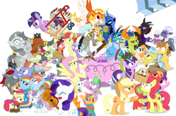 Size: 1182x785 | Tagged: safe, artist:dm29, character:angel bunny, character:applejack, character:big mcintosh, character:bow hothoof, character:bright mac, character:chipcutter, character:daybreaker, character:discord, character:doctor fauna, character:feather bangs, character:flash magnus, character:fluttershy, character:hoity toity, character:maud pie, character:mistmane, character:nightmare moon, character:pear butter, character:pharynx, character:photo finish, character:pinkie pie, character:prince rutherford, character:princess celestia, character:princess ember, character:princess flurry heart, character:princess luna, character:rainbow dash, character:rarity, character:rockhoof, character:scootaloo, character:spike, character:starlight glimmer, character:strawberry sunrise, character:sugar belle, character:sweetie belle, character:thorax, character:trixie, character:twilight sparkle, character:twilight sparkle (alicorn), character:wild fire, character:windy whistles, species:alicorn, species:changeling, species:dragon, species:earth pony, species:pegasus, species:pony, species:reformed changeling, species:unicorn, ship:brightbutter, ship:sugarmac, ship:windyhoof, episode:a flurry of emotions, episode:a royal problem, episode:all bottled up, episode:campfire tales, episode:celestial advice, episode:discordant harmony, episode:fame and misfortune, episode:fluttershy leans in, episode:forever filly, episode:hard to say anything, episode:honest apple, episode:not asking for trouble, episode:parental glideance, episode:rock solid friendship, episode:the perfect pear, episode:to change a changeling, episode:triple threat, g4, my little pony: friendship is magic, spoiler:s07e14, alternate hairstyle, anger magic, ballerina, basket, bottled rage, camera, cinnamon nuts, clothing, colt, cup, dragon lord ember, equestrian pink heart of courage, female, filly, food, friendship journal, guitar, heart, heart eyes, helmet, hug, jalapeno red velvet omelette cupcakes, kite, magic, male, mare, mini twilight, mining helmet, muffin, pancakes, pineapple, pizza costume, pizza head, piñata, rainbow dash's parents, reformed four, shipping, shopping cart, simple background, stallion, statue, stingbush seed pods, straight, strawberry, teacup, that pony sure does love kites, that pony sure does love teacups, the meme continues, the story so far of season 7, this isn't even my final form, tutu, twilarina, uniform, wall of tags, whammy, white background, why i'm creating a gown darling, wingding eyes, wonderbolts uniform