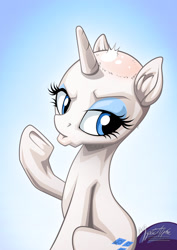 Size: 955x1351 | Tagged: safe, artist:mysticalpha, character:rarity, species:pony, species:unicorn, episode:it isn't the mane thing about you, g4, my little pony: friendship is magic, bald, female, mare, raribald, sitting, solo, underhoof