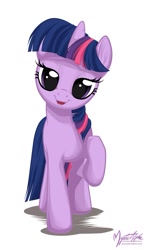 Size: 625x1067 | Tagged: dead source, safe, artist:mysticalpha, character:twilight sparkle, character:twilight sparkle (unicorn), species:pony, species:unicorn, g4, bedroom eyes, female, looking at you, mare, raised hoof, simple background, solo, white background