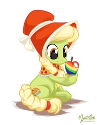 Size: 839x1088 | Tagged: safe, artist:mysticalpha, character:granny smith, species:earth pony, species:pony, female, mare, simple background, sitting, solo, young granny smith, zap apple