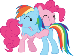 Size: 3947x3001 | Tagged: safe, artist:cloudyglow, character:pinkie pie, character:rainbow dash, species:earth pony, species:pegasus, species:pony, ship:pinkiedash, episode:daring done, .ai available, butt touch, cute, dashabetes, diapinkes, eyes closed, female, hoof on butt, hug, lesbian, mare, shipping, simple background, transparent background, vector