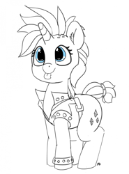 Size: 1280x1729 | Tagged: safe, artist:pabbley, character:rarity, species:pony, species:unicorn, episode:it isn't the mane thing about you, g4, my little pony: friendship is magic, alternate hairstyle, clothing, cute, female, mare, partial color, punk, punkity, raribetes, short hair, simple background, sketch, smiling, solo, tongue out