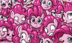 Size: 1200x720 | Tagged: safe, artist:johnjoseco, character:pinkie pie, species:earth pony, species:pony, episode:too many pinkie pies, g4, my little pony: friendship is magic, :3, clone, crazy face, derp, eyes closed, faec, female, fun fun fun, looking at you, mare, multeity, pinkie blind, pinkie clone, smiling, tongue out, too much pink energy is dangerous