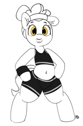 Size: 3845x5812 | Tagged: safe, artist:pabbley, character:sapphire shores, species:pony, clothing, female, looking at you, mare, monochrome, open mouth, simple background, smiling, solo