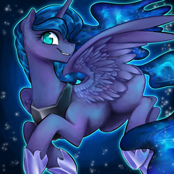 Size: 2000x2000 | Tagged: safe, artist:glacierclear, character:princess luna, species:alicorn, species:pony, cute, female, flying, looking at you, lunabetes, mare, missing cutie mark, smiling, solo, space