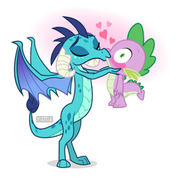 Size: 1000x1000 | Tagged: safe, artist:dm29, character:princess ember, character:spike, species:dragon, ship:emberspike, blushing, dragon lord ember, eyes closed, female, floating heart, heart, kissing, male, shipping, simple background, smooch, straight, transparent background