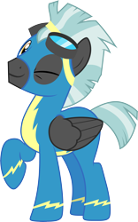 Size: 3001x4818 | Tagged: safe, artist:cloudyglow, character:thunderlane, species:pegasus, species:pony, episode:marks and recreation, g4, my little pony: friendship is magic, clothing, cute, goggles, looking at you, male, one eye closed, raised hoof, simple background, smiling, solo, stallion, thunderbetes, transparent background, uniform, vector, wink, wonderbolts uniform