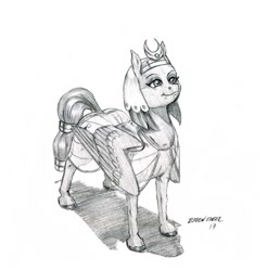 Size: 1100x1117 | Tagged: safe, artist:baron engel, character:somnambula, species:pegasus, species:pony, g4, female, grayscale, mare, monochrome, pencil drawing, simple background, solo, traditional art, white background