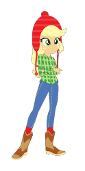 Size: 335x677 | Tagged: safe, artist:allegro15, artist:selenaede, base used, character:applejack, my little pony:equestria girls, boots, clothing, female, high heel boots, pants, shoes, simple background, snow cap, socks, solo, transparent background, winter boots, winter hat, winter outfit