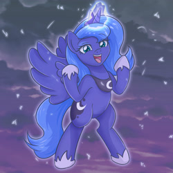 Size: 4092x4092 | Tagged: safe, artist:sumin6301, character:princess luna, species:alicorn, species:pony, absurd resolution, cloud, cute, female, lunabetes, magic, mare, open mouth, s1 luna, smiling, solo