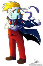 Size: 820x1260 | Tagged: safe, artist:the-butch-x, character:snips, my little pony:equestria girls, ace attorney, apollo justice, clothing, colored, commission, crossover, dual destinies, eyepatch, jacket, male, solo