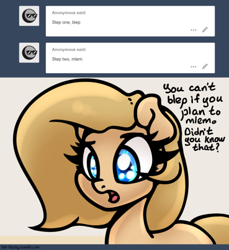 Size: 500x547 | Tagged: safe, artist:slavedemorto, oc, oc only, oc:backy, species:earth pony, species:pony, ask, blep, dialogue, mlem, silly, solo, tongue out, tumblr