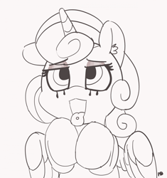 Size: 1280x1362 | Tagged: safe, artist:pabbley, character:princess flurry heart, species:pony, 30 minute art challenge, eyeshadow, female, makeup, monochrome, older, open mouth, piercing, princess emo heart, running makeup, solo, tongue out