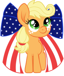 Size: 825x968 | Tagged: safe, artist:cloudyglow, character:applejack, species:earth pony, species:pony, american flag, bow, cute, female, filly, filly applejack, freckles, jackabetes, mare, simple background, solo, transparent background, united states, young, younger