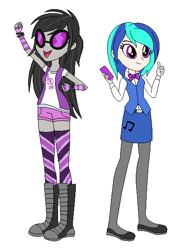 Size: 466x604 | Tagged: safe, artist:selenaede, artist:selkina2000, base used, character:dj pon-3, character:octavia melody, character:vinyl scratch, my little pony:equestria girls, alternate hairstyle, alternate universe, boots, bow tie, bracelet, clothes swap, clothing, female, flats, glasses, gloves, jewelry, pantyhose, personality swap, rocktavia, role reversal, shoes, shorts, skirt, socks, stockings, striped socks, sunglasses, thigh highs, vinyl class
