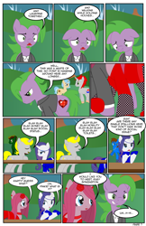 Size: 792x1224 | Tagged: safe, artist:dekomaru, character:pinkamena diane pie, character:pinkie pie, character:rarity, character:spike, oc, species:pony, comic:the greatest gift, clothing, comic, dress, grimdark series, ponified, ponified spike, sad, suggestive series, suit