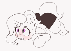 Size: 3550x2557 | Tagged: safe, artist:pabbley, character:trixie, species:pony, clothing, compression shorts, female, mare, partial color, simple background, solo, sweat, white background, workout