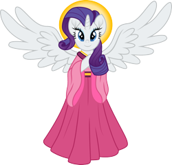 Size: 1500x1439 | Tagged: safe, artist:cloudyglow, character:rarity, species:alicorn, species:pony, alicornified, angel, angel rarity, beautiful, bipedal, clothing, female, halo, looking at you, mare, race swap, raricorn, semi-anthro, simple background, smiling, spread wings, transparent background, wings