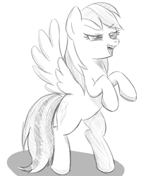 Size: 738x922 | Tagged: safe, artist:sumin6301, character:rainbow dash, species:pegasus, species:pony, female, mare, monochrome, rearing, simple background, sketch, smiling, solo, white background