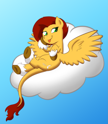 Size: 867x1000 | Tagged: safe, artist:empyu, oc, oc only, oc:white fire, cloud, leonine tail, solo