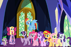 Size: 1848x1209 | Tagged: safe, artist:evilbob0, artist:ra1nb0wk1tty, artist:selenaede, artist:user15432, character:fluttershy, character:pinkie pie, character:rainbow dash, character:rarity, character:spike, character:starlight glimmer, character:sunset shimmer, character:twilight sparkle, character:twilight sparkle (alicorn), species:alicorn, species:dragon, species:human, species:pegasus, species:pony, species:unicorn, my little pony:equestria girls, barely eqg related, barely pony related, butterfly wings, crossover, equestria girls style, equestria girls-ified, fairy, fairy pony, fairy wings, hylian, nintendo, princess zelda, super smash bros., the legend of zelda, the legend of zelda: the wind waker, throne room, toon zelda, twilight's castle, winged humanization, wings