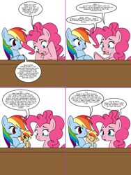 Size: 1204x1604 | Tagged: safe, artist:dekomaru, character:pinkie pie, character:rainbow dash, oc, oc:nimbus, parent:applejack, parent:rainbow dash, parents:appledash, species:pony, tumblr:ask twixie, ask, colt, comic, crying, holding a pony, magical lesbian spawn, male, offspring, taers of joy, tumblr