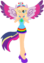 Size: 400x576 | Tagged: safe, artist:selenaede, artist:user15432, base used, character:twilight sparkle, character:twilight sparkle (alicorn), species:alicorn, species:pony, my little pony:equestria girls, barely eqg related, clothing, colored wings, colorful, colors, crossover, crown, dress, ear piercing, earring, equestria girls style, equestria girls-ified, high heels, jewelry, multicolored wings, nintendo, pegasus wings, piercing, ponied up, pony ears, rainbow, rainbow hair, rainbow power, rainbow power-ified, rainbow tail, rainbow wings, regalia, rosalina, shoes, super mario bros., super mario galaxy, super smash bros., winged humanization, wings