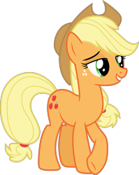 Size: 5567x6982 | Tagged: safe, artist:cloudyglow, artist:yanoda, character:applejack, species:earth pony, species:pony, episode:made in manehattan, g4, my little pony: friendship is magic, .ai available, absurd resolution, clothing, cowboy hat, female, freckles, grin, hat, mare, simple background, smiling, solo, stetson, transparent background, vector