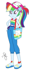 Size: 868x2048 | Tagged: safe, artist:ilaria122, artist:selenaede, character:rainbow dash, equestria girls:spring breakdown, g4, my little pony: equestria girls, my little pony:equestria girls, spoiler:eqg series (season 2), cap, clothing, feet, female, hat, pants, sandals, shoulder bag, simple background, solo, transparent background