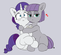 Size: 3560x3207 | Tagged: safe, artist:pabbley, character:maud pie, character:rarity, species:earth pony, species:pony, species:unicorn, ship:rarimaud, belly button, blushing, cute, female, heart, horn, hug, lesbian, maudabetes, raribetes, shipping, underhoof