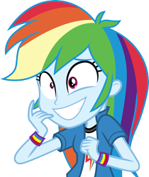 Size: 3000x3572 | Tagged: safe, artist:cloudyglow, character:rainbow dash, equestria girls:movie magic, g4, my little pony: equestria girls, my little pony:equestria girls, spoiler:eqg specials, clothing, cute, dashabetes, excited, female, grin, multicolored hair, simple background, smiling, solo, transparent background, vector